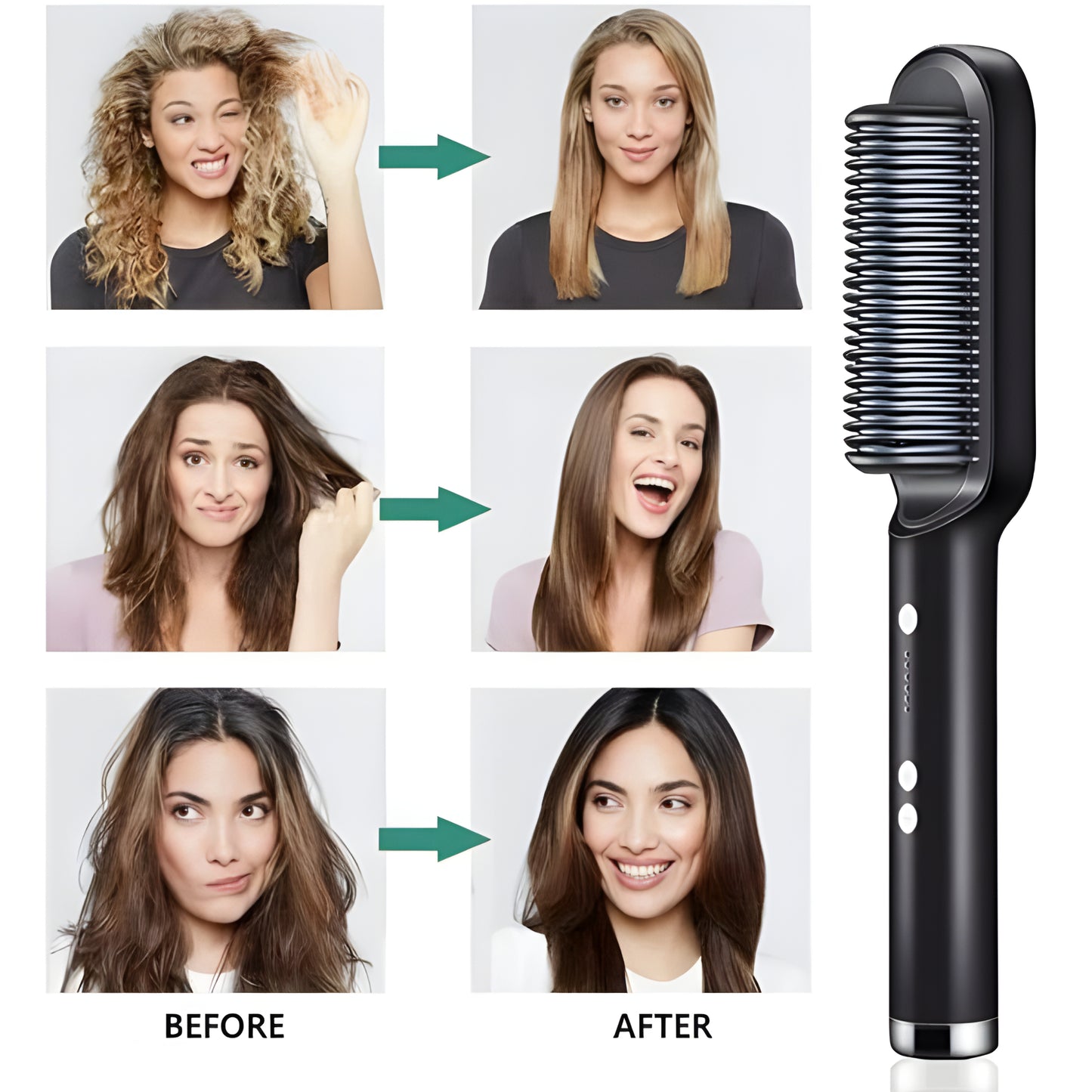 2-in-1 Hair Straightener Brush – Fast Heating Ceramic Hot Comb for Straightening & Curling | Anti-Scald, Temperature Control, 200°C Thermostatic Hair Care