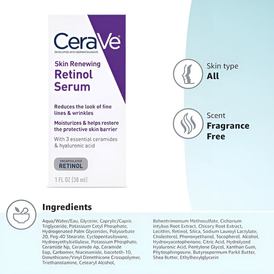 CeraVe Skin Renewing Retinol Serum – Anti-Aging Face Serum with Ceramides & Hyaluronic Acid (30ml)