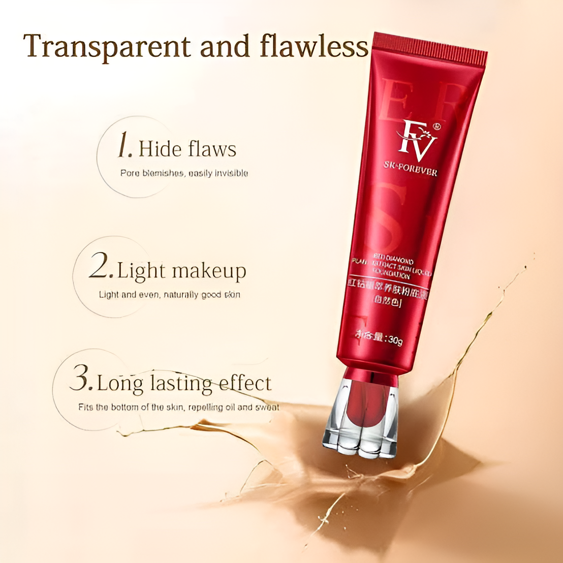 FV Waterproof Liquid Foundation – Long-Lasting Matte Finish, Oil-Free, Medium Coverage for All Skin Types (30g)